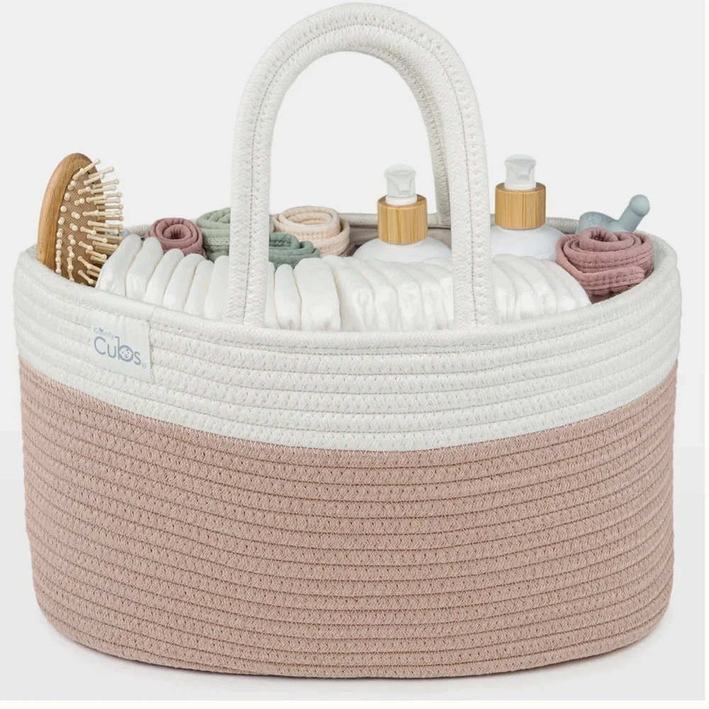Comfy Cubs trip rope basket Diaper Caddy Organizer in blush color